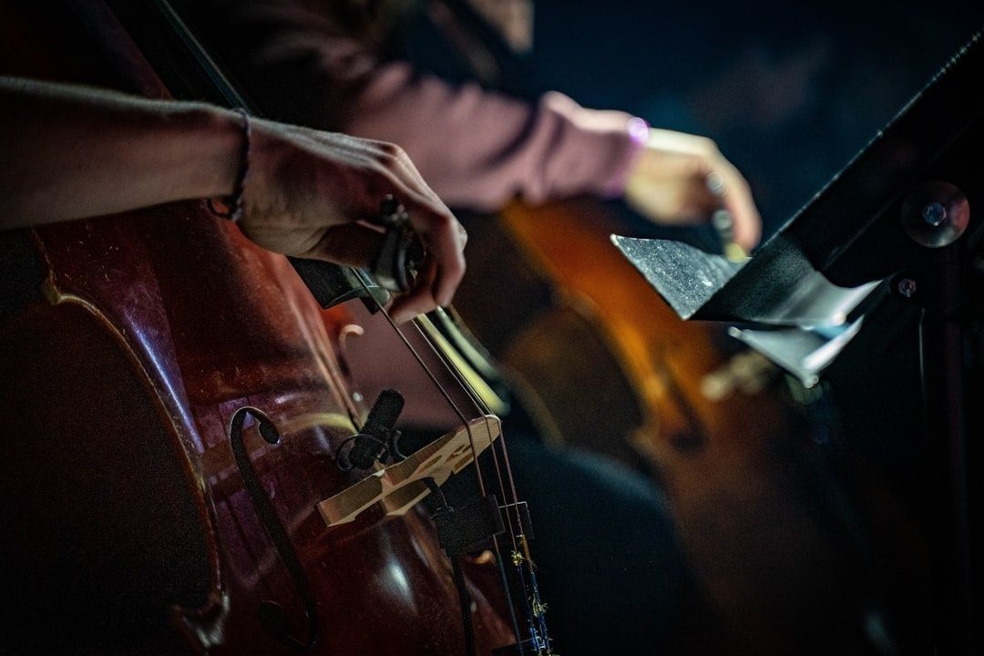 Close-up van een cellist en een strijkinstrument tijdens een concert